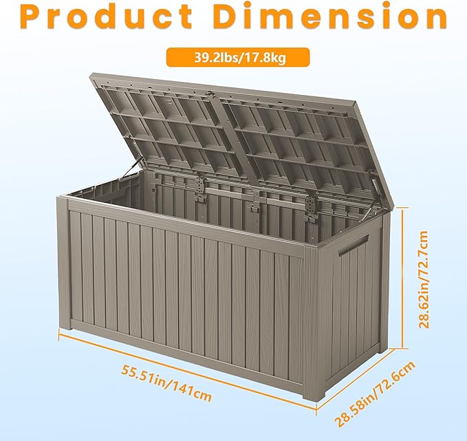 TARKARI 200 Gallon Lockable Resin Deck Box, Waterproof & UV-Resistant Outdoor Storage Box for Outdoor Cushion Storage, Garden Tools & Pool Accessories Storage, Gray - Image 2