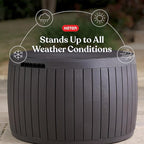 Keter Circa 37 Gallon Deck Box Organizer, Works as Ottoman Chair or Side Table, Brown – Large Resin Round Outdoor Storage and Seating for Garden, Pool, and Patio - Image 3
