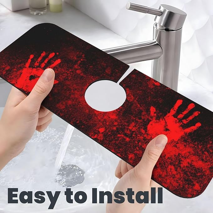 Halloween Scary Horror Red Blood Spatter Bloody Handprint Kitchen Sink Splash - Image 6