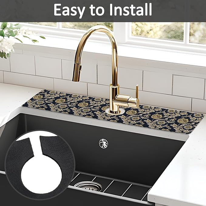 2PCS 24" X 5.5" Kitchen Sink Splash Guard Faucet Mat Floral Flower Super - Image 5