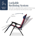 Best Choice Products Oversized Padded Zero Gravity Chair, Folding Outdoor Patio Recliner, XL Anti Gravity Lounger for Backyard w/Headrest, Cup Holder, Side Tray, Polyester Mesh - Navy/Red - Image 7