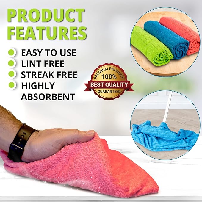 HELOMOR 3 Extra Large Microfiber Cleaning Cloths, Reusable Multi-Purpose - Image 4