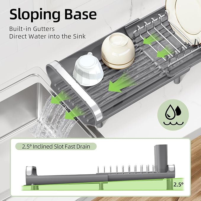 TOOLF Small Dish Drying Rack, Mini Expandable Compact Dish Rack, Slim - Image 6