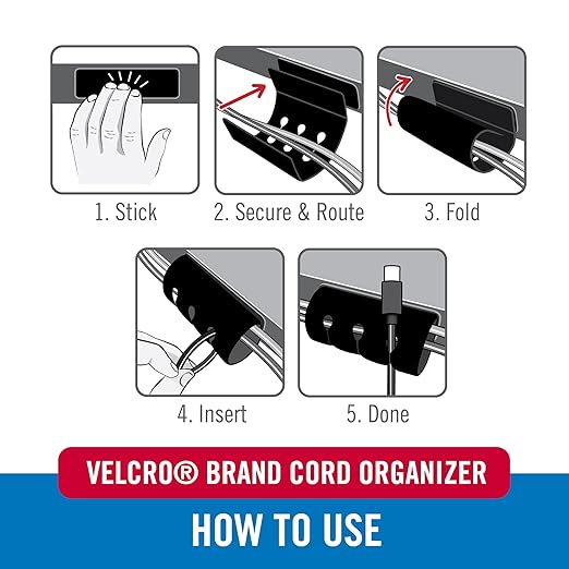 Velcro Brand Cord Organizer for Desk & Nightstand, 5 Cable Slots - Image 4