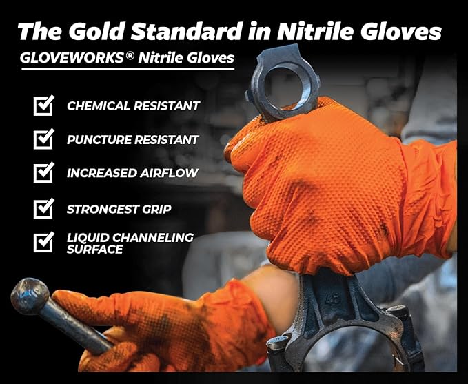 GLOVEWORKS 8 Mil Orange Nitrile Disposable Gloves Heavy Duty Industrial RDT - Image 6
