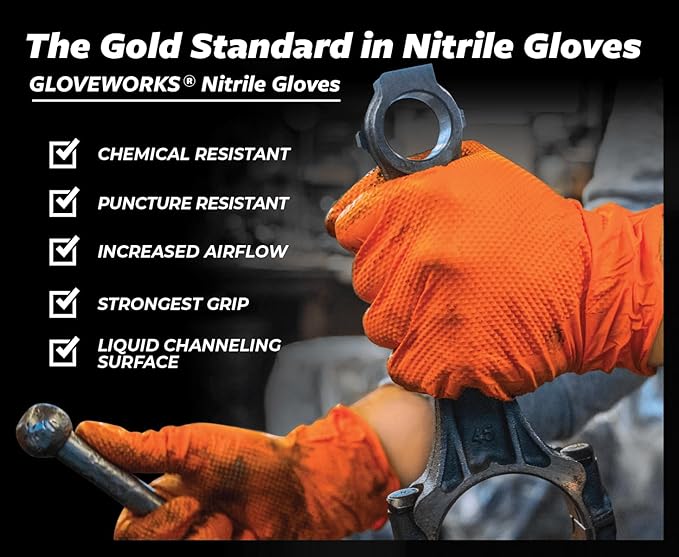 GLOVEWORKS 8 Mil Orange Nitrile Disposable Gloves Heavy Duty Industrial RDT - Image 6