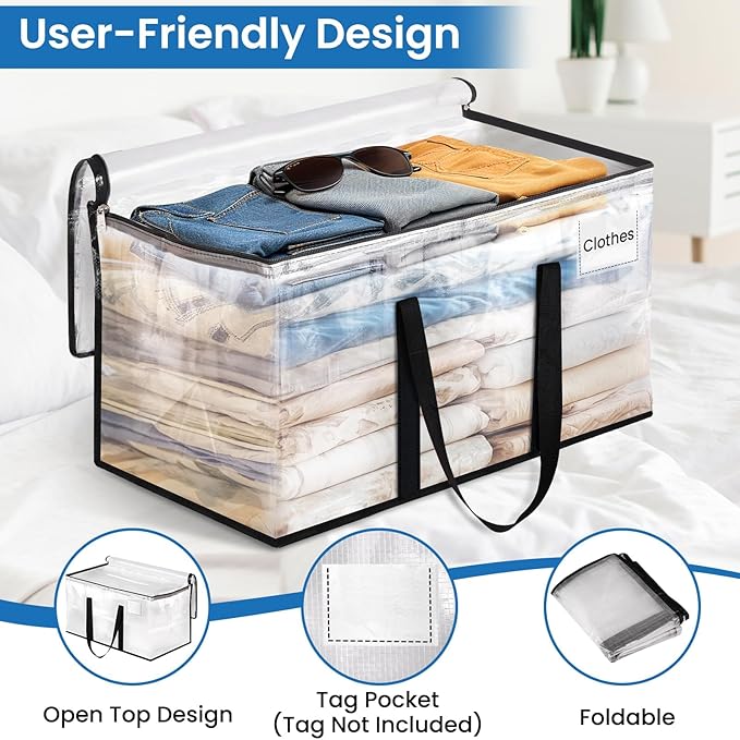 Clear Heavy Duty Extra Large Storage Bags, Reinforced Handles and Double Zippers - Image 3
