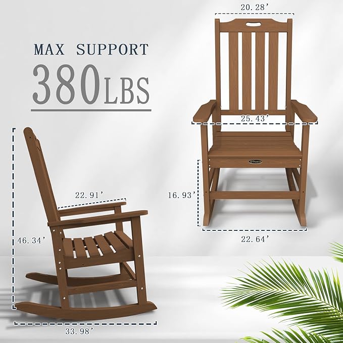 Oversized Rocking Chair Set of 4, Outdoor Rocking Chair for Adults, All Weather Resistant Porch Rocker for Lawn Garden, Wood - Image 3