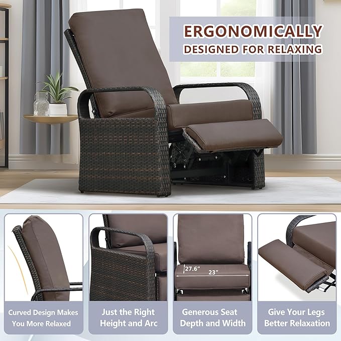 ATR ART TO REAL Outdoor Recliner, Outdoor Wicker Recliner Chair with 5.5'' Thickness Cushions, Automatic Adjustable Rattan Patio Chaise Lounge Chairs, Aluminum Frame, Anti-UV and Rustless - Image 7