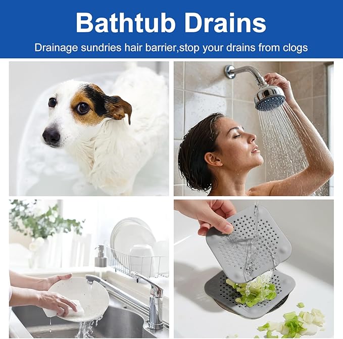 4Pcs Square Drain Cover for Shower, TPR Drain Hair Catcher Shower Drain Cover - Image 6