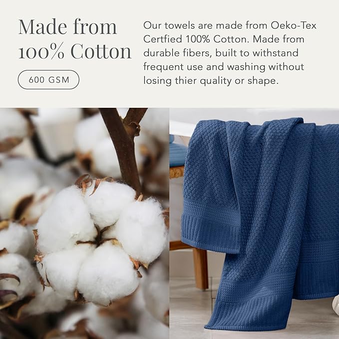 NY Loft 100% Cotton Towel Set 6 Piece Towel Set | Navy Bath Towels | Absorbent - Image 4