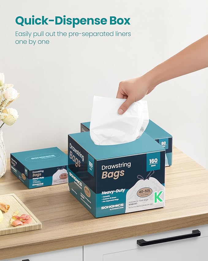 SONGMICS Trash Bags for 13-Gallon Trash Cans, Drawstring Kitchen Garbage Bags - Image 4