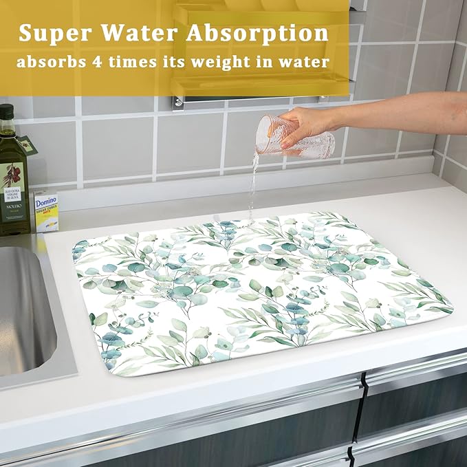 Kawani Watercolor Sage Leaves Dish Drying Mats - Image 7