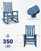 KINGYES Oversized Outdoor Rocking Chair Set of 6, All-Weather Patio Rocking Chairs for Porch, HDPE Outdoor Patio Rockers with High Back & Wide Seat for Garden, Lawn, Blue - Image 3