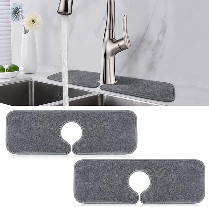 PoYang 2 Pack Faucet Mat for Kitchen Sink Splash Guard Short: Super Absorbent by PoYang