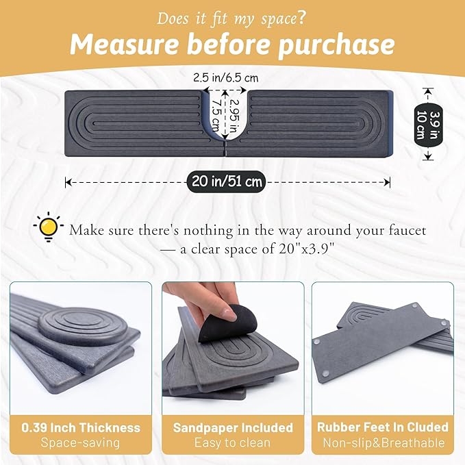 20 Inch Small Faucet Mat for Kitchen Island Sink, Instant Dry Sink Protector - Image 2