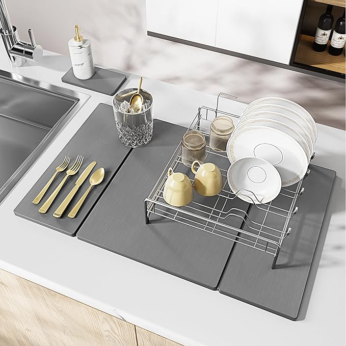 2PCS Stone Drying Mat for Kitchen Counter, Large Stone Dish Drying Mat by IMGROSE