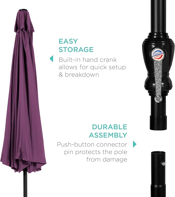 Best Choice Products 10ft Outdoor Table Compatible Steel Polyester Market Patio Umbrella w/Crank and Easy Push Button Tilt - Image 6