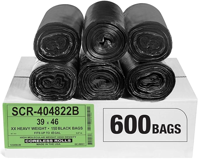 Aluf Plastics 45 Gallon 22 Micron Black Trash Bags by AlufPlastics
