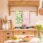 70s Retro White Daisy Floral Kitchen Towels Set of 2, Floral Aesthetic - Image 2