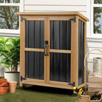 PetsCosset Weatherproof Outdoor Storage Cabinet with Lockable Doors, Wood & Metal Garden Storage Shed Patio Storage Box for Tools & Lawn Equipment, Pool Accessories - Image 2