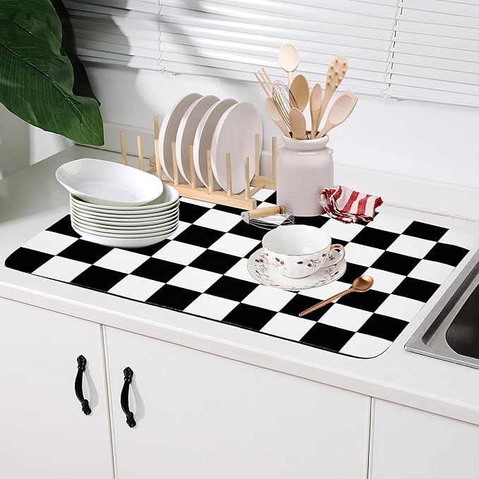 Coffee Mat Checkered Dish Drying Pad by Unknown
