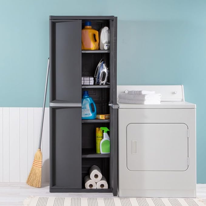 Sterilite 4 Shelf Cabinet, Lockable Utility Storage w/ Adjustable Shelves, Gray - Plastic Shelving Unit for Organizing Garage, Pantry, Basement, Laundry Room or Mudroom - Image 5