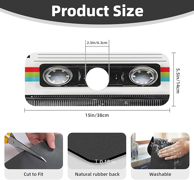 Scratch Back Retro Cassette Kitchen sink faucet pad, strong water absorption - Image 2