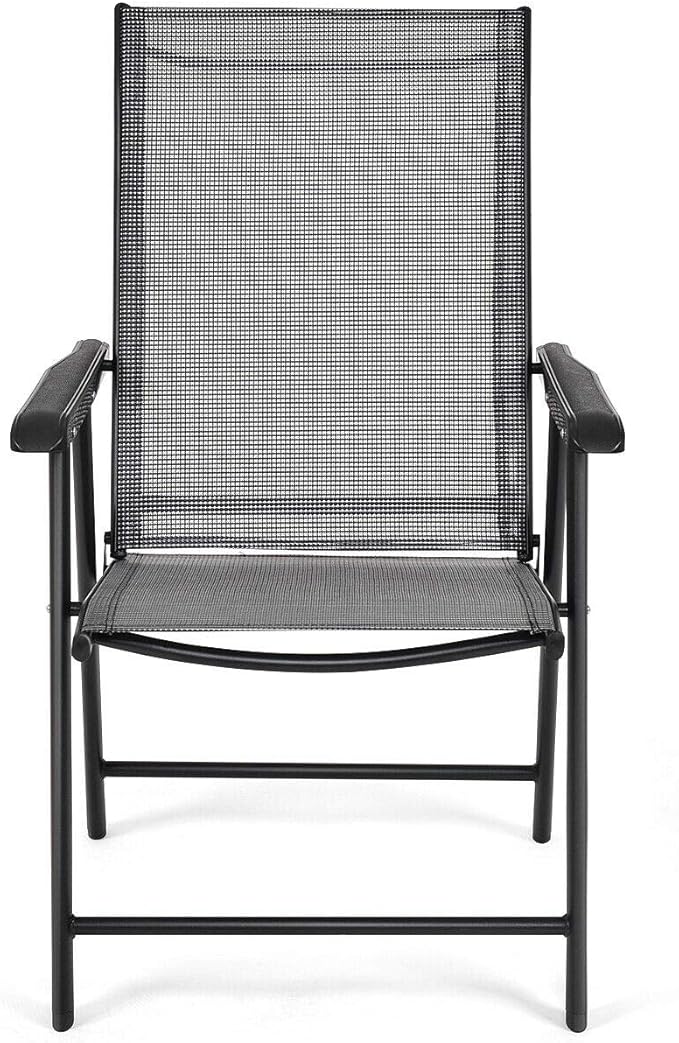 Giantex Set of 2 Patio Folding Chairs, Outdoor Chairs with Armrest, Portable Dining Chairs for Porch Camping Pool Beach Deck Lawn Garden, 2-Pack Patio Sling Chairs, Metal Frame, Grey - Image 7