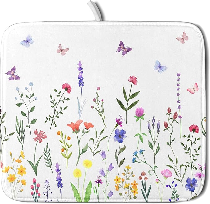 Watercolor Floral Dish Drying Mat by Kawani