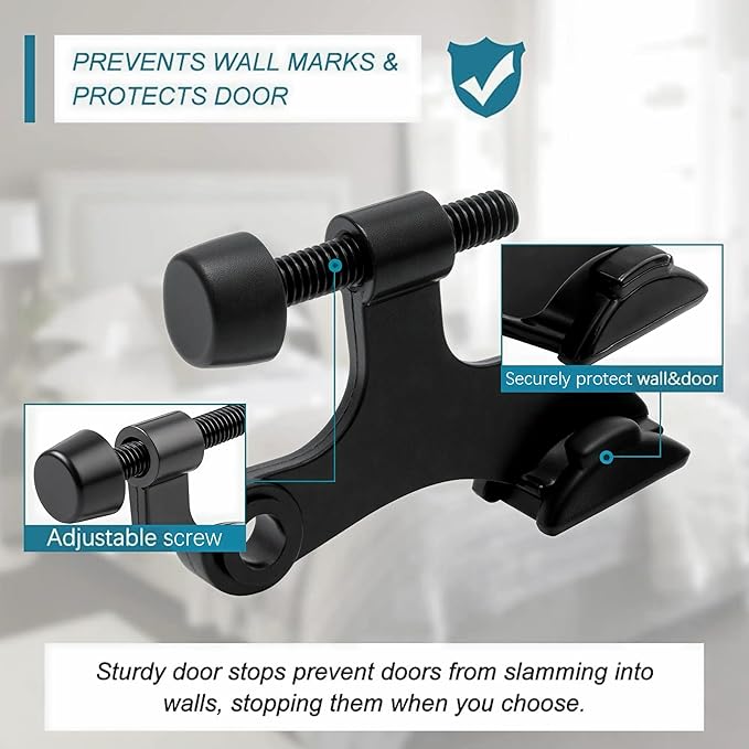 8 Pack Hinge Pin Black Door Stopper, Adjustable Heavy Duty Hinge Pin Door Stop - Image 2