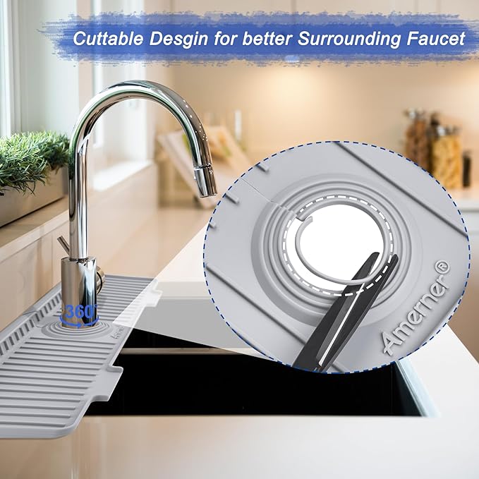 20 inch Kitchen Sink Splash Guard, 10° Large Slope & Adaptable Hole Faucet Mat - Image 5