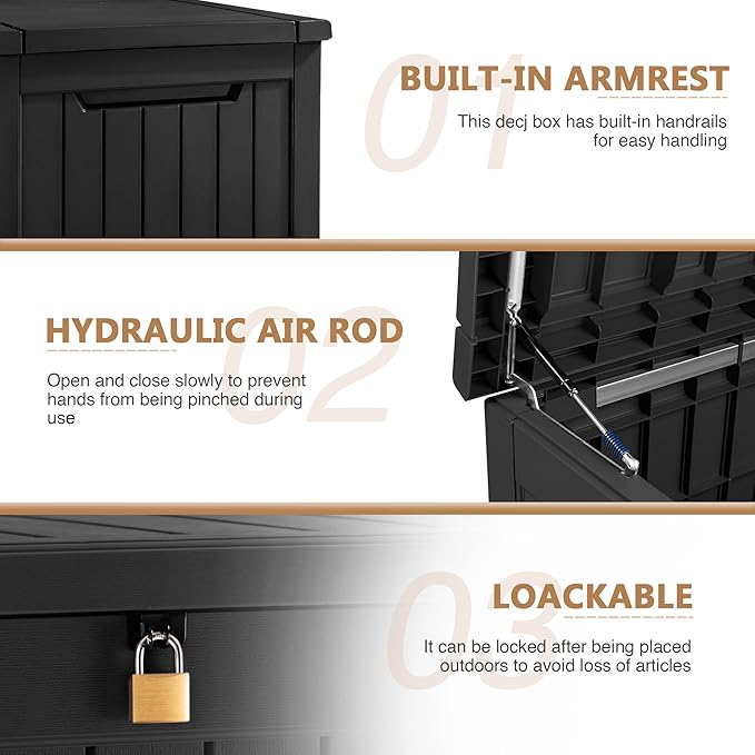 Devoko XXL 230 Gallon Resin Large Deck Box Waterproof Outdoor Storage Box Loackable for Patio Furniture Cushions and Garden Tools(230 Gallon, Black) - Image 6