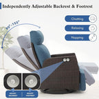 Adjustable Outdoor Recliner Chair with Independent Backrest & Footrest, Patio Swivel Recliner Chair, Wicker Reclining Patio Chair w/Flip-Up Table, 155° Lay Flat Chaise Lounge, Blue, 2PCS - Image 4