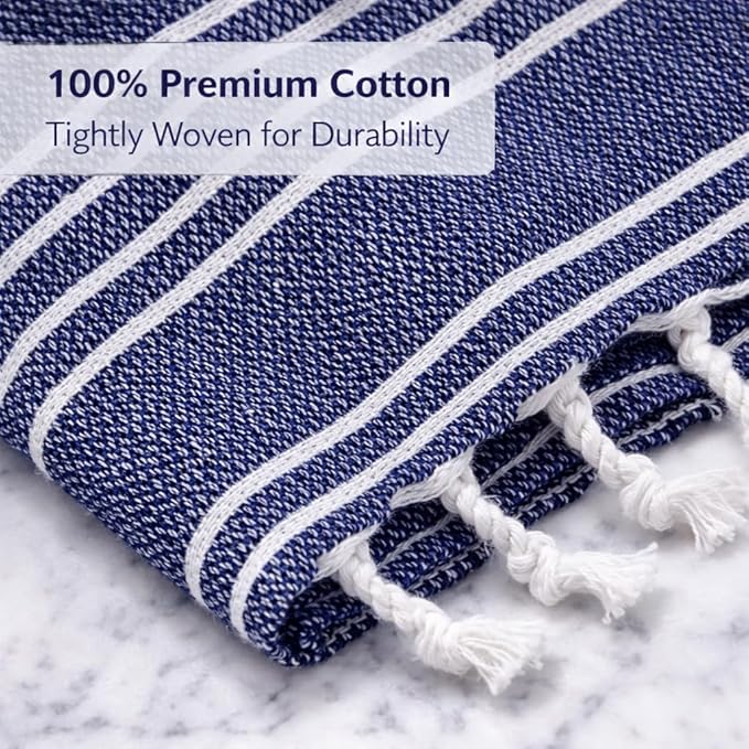 Clotho 4 Pack Navy Blue Turkish Hand Towels - Image 6