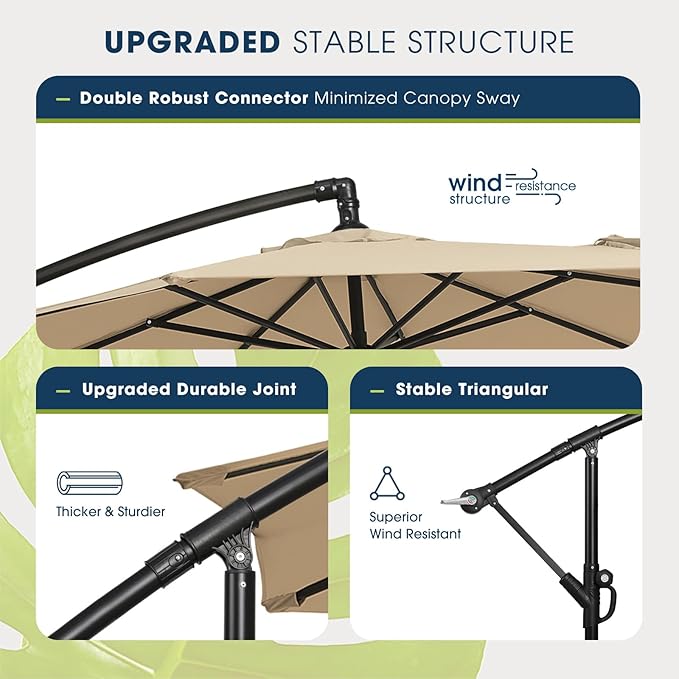 wikiwiki 10ft Patio Umbrella with Base Included, Outdoor Offset Cantilever Umbrella with Sandbag Base for Backyard, Garden and Pool, Easy to Tilt and Crank, Tan - Image 4