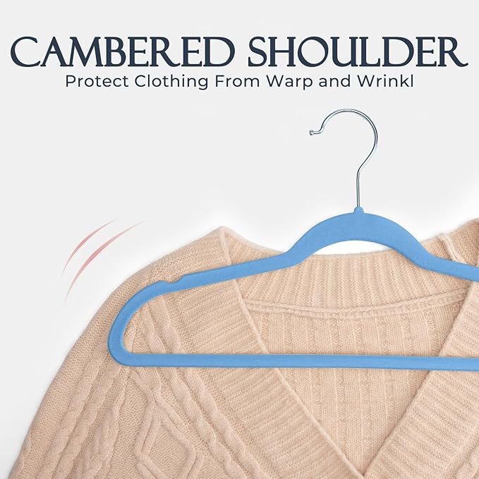 HOUSE DAY Tranquil Blue Velvet Hangers 60 Pack, Non Slip Clothes Felt Hanger - Image 5