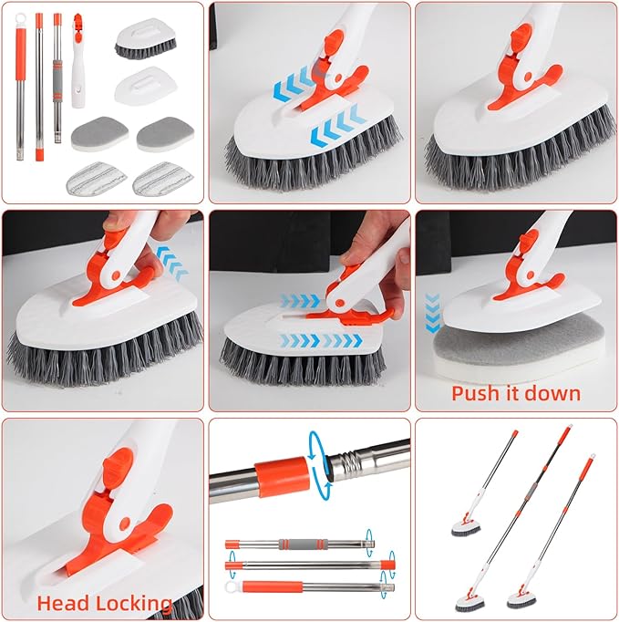 Floor Scrub Brush 3 in 1 Tub Tile Floor Scrubber Brush - Image 6