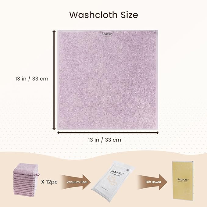 SEMAXE 100% Cotton Washcloths 12-Pack, 13 × 13 Inch Soft Luxury Face Towels – - Image 2