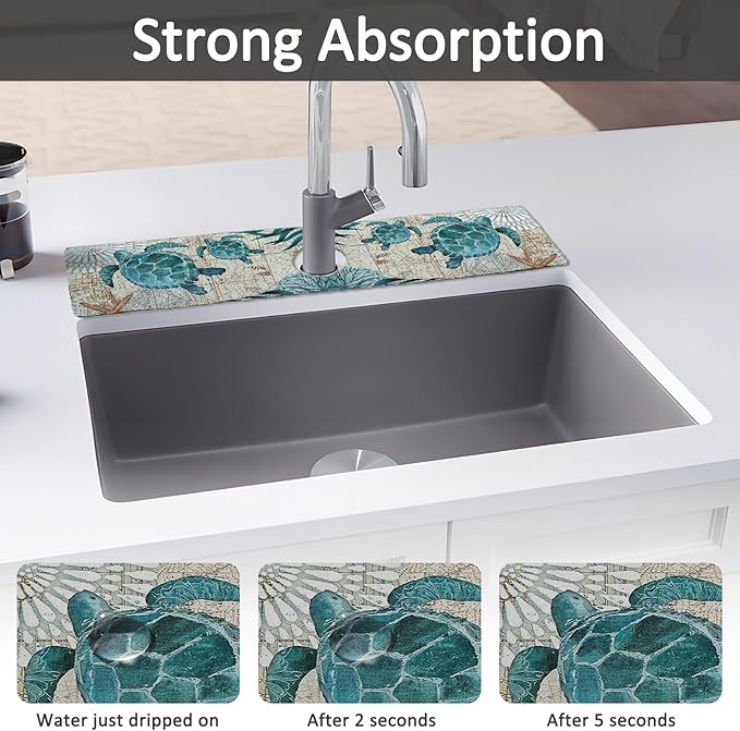 24" X 5.5" Kitchen Sink Splash Guard Faucet Mat Sea Turtles Super Absorbent - Image 3
