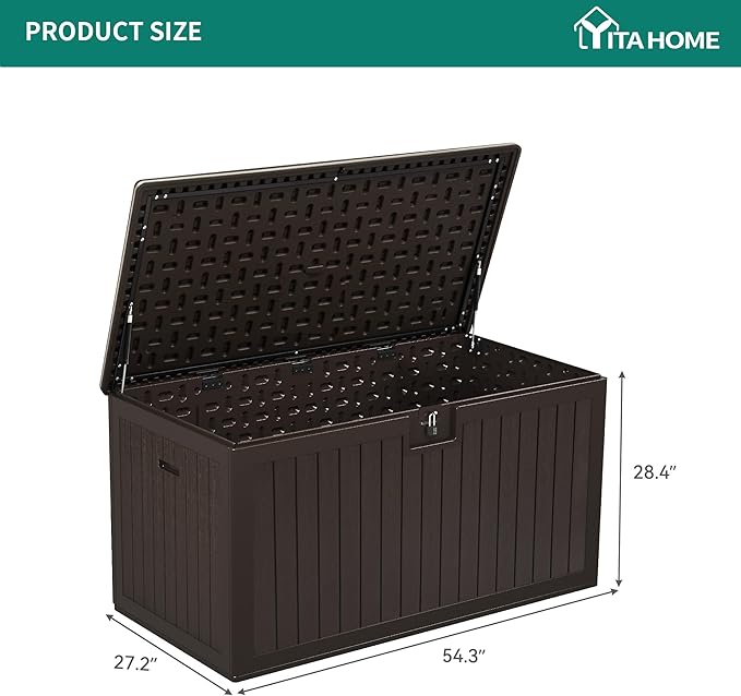 YITAHOME 150 Gallon Large Deck Box with Side Handles, Outdoor Double-Wall Storage for Patio Furniture Cushions, Garden Pool Accessories, Waterproof & Lockable - Image 8