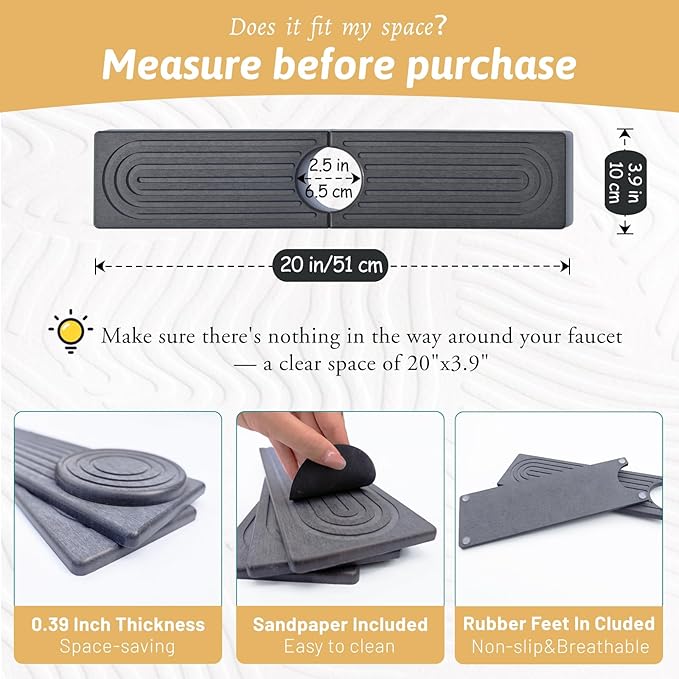 Diatomite Sink Mat around Faucet, Instant Dry Stone Sink Tray Cleaning Tools - Image 2