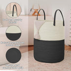 Large Woven Laundry Basket Hamper, 80L Cotton Rope Storage Bin - Image 6