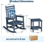 HDPE Rocking Chair Outdoor Set of 2 with Side Table - Poly High Back Porch Rocker Chairs for Adults - All Weather Resistant Furniture for Patio Front Porch - Navy Blue - Image 2