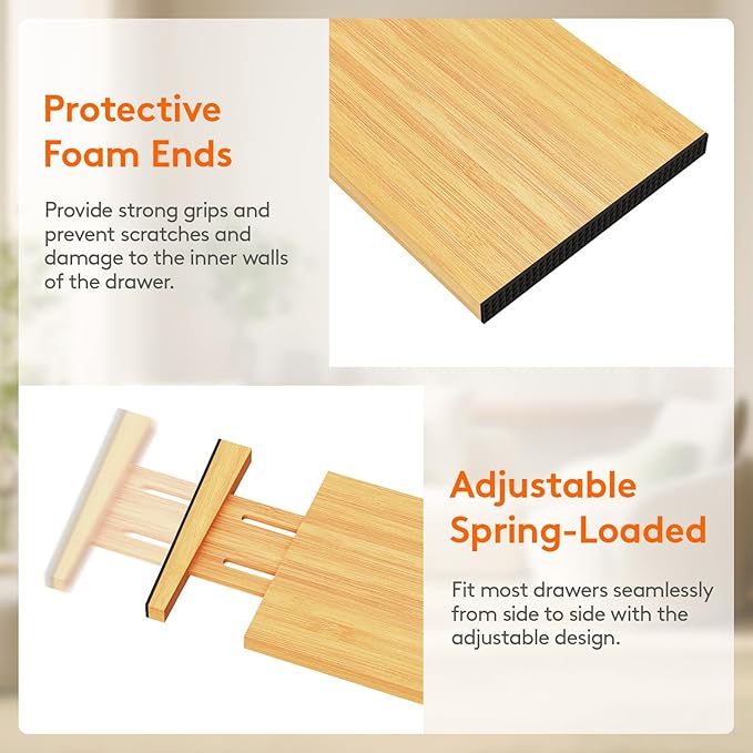 Lifewit 5" High 8 Pack Bamboo Drawer Dividers 33-42cm/13-16.5" Adjustable - Image 5