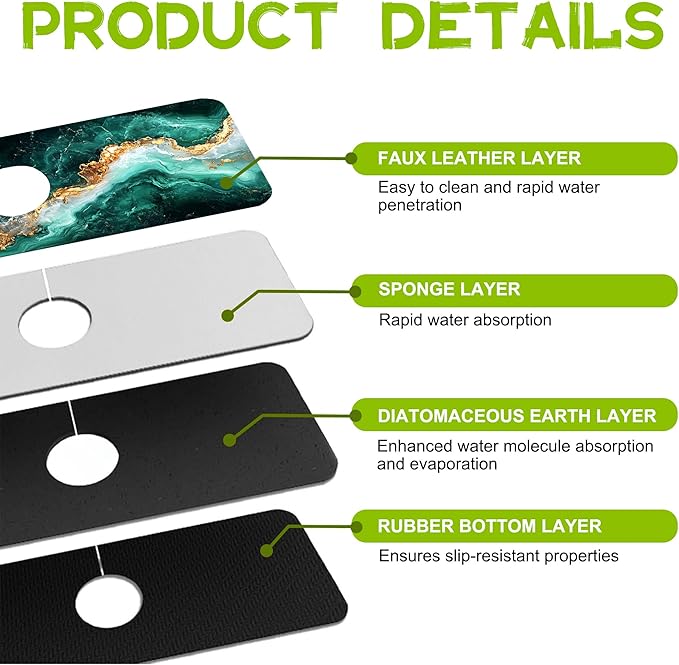 Emerald and Gold Marble Texture Kitchen Sink Splash Guard Faucet Mat Super - Image 4