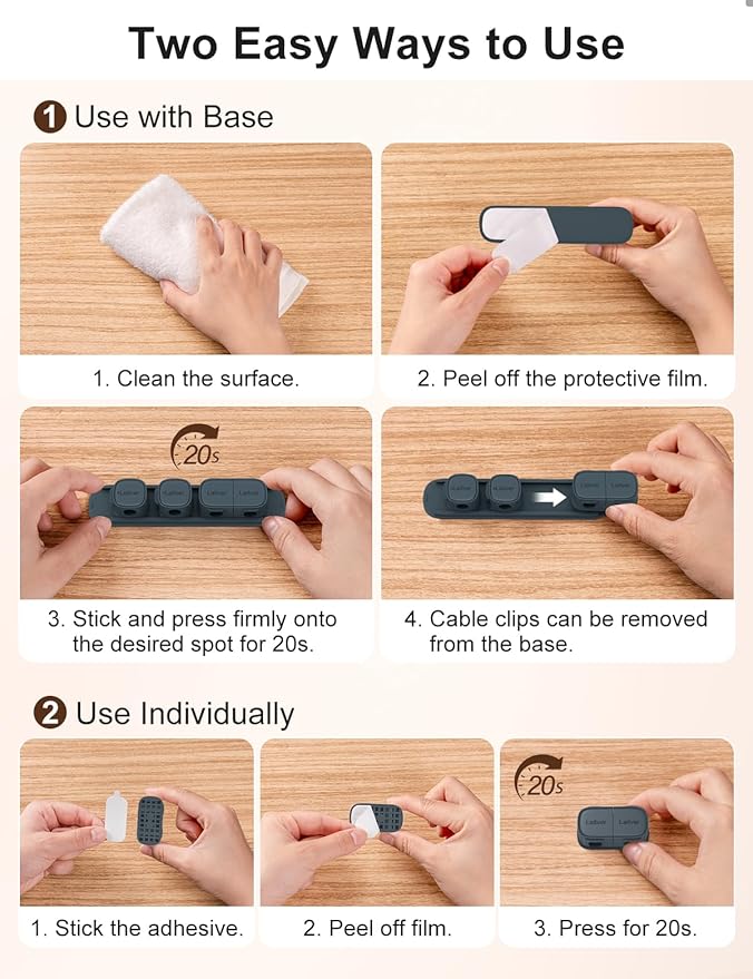 6 Pack Magnetic Cable Clips, Laitver Cord Organizer Holder Strong Adhesive Desk - Image 2