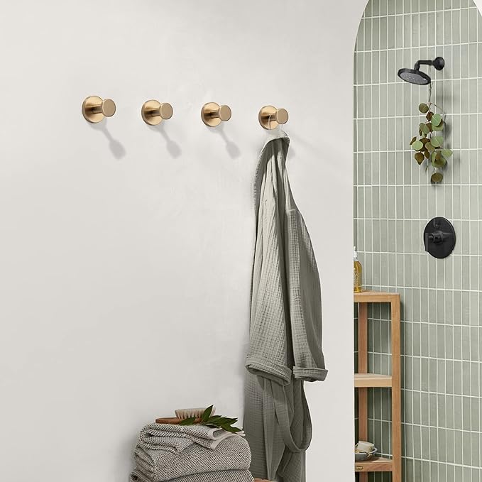 TUNNY 5 Pack Round Towel Hooks-Champagne Gold Modern Coat Hooks Shower Towel - Image 4