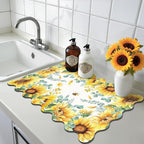 LOKHOM Scalloped Floral Dish Drying Mat, Cuttable Hide Stain Non-slip Drying Mat - Image 9
