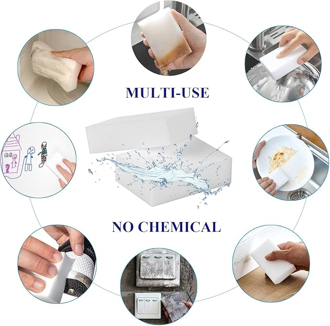 Magic Sponge Eraser, 50 Pack Melamine Sponge Sheets Foam in Bulk, All-Purpose - Image 4